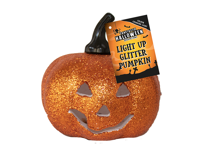 Light Up Glitter Pumpkin - Assorted Halloween Decorations for Home and Party Supplies