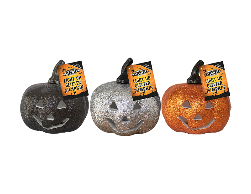 Light Up Glitter Pumpkin - Assorted Halloween Decorations for Home and Party Supplies