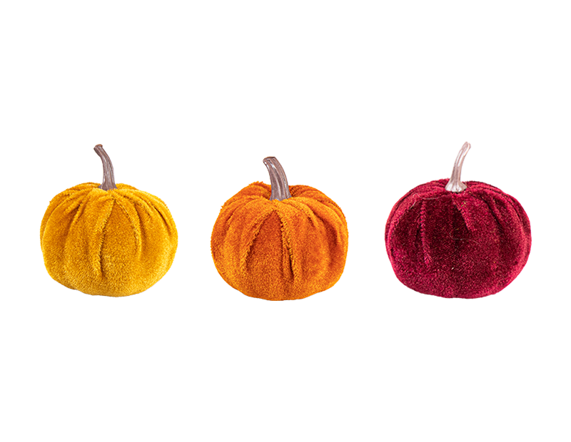 Halloween Mini Velvet Pumpkins Decorations - Set of 3 Home Accents