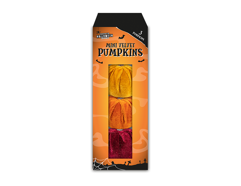 Halloween Mini Velvet Pumpkins Decorations - Set of 3 Home Accents