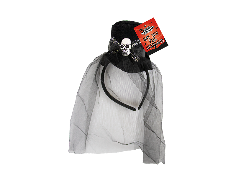 Halloween Top Hat & Veil Headband - Masquerade Costume Accessory