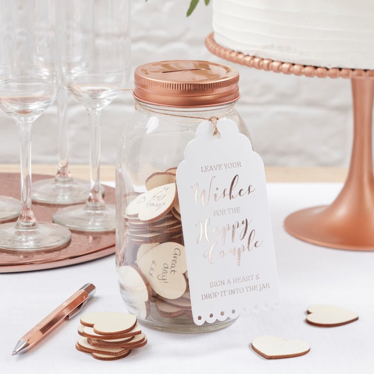 Rose Gold Guest Book Wishing Jar - Personalized Home Decor Wedding Gift Keepsake