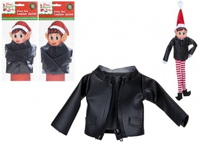 Faux Black Leather Zippered Jacket for Elf Costume - Fashionable Halloween Outfit