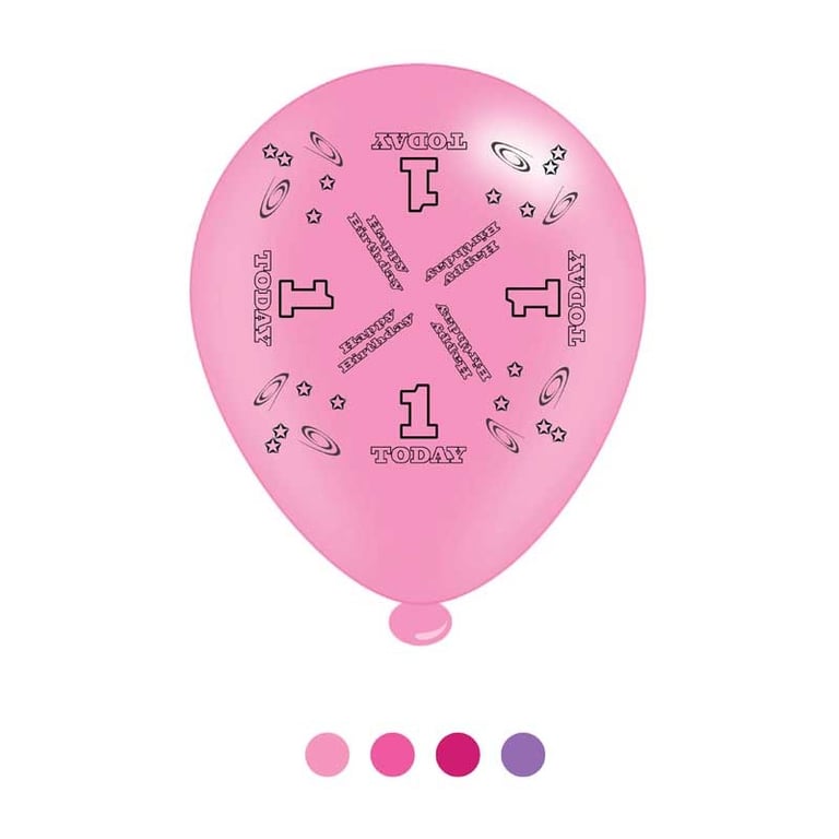 Pink Birthday Latex Balloons - 8 Piece Set for Kids Party Decorations and Favors