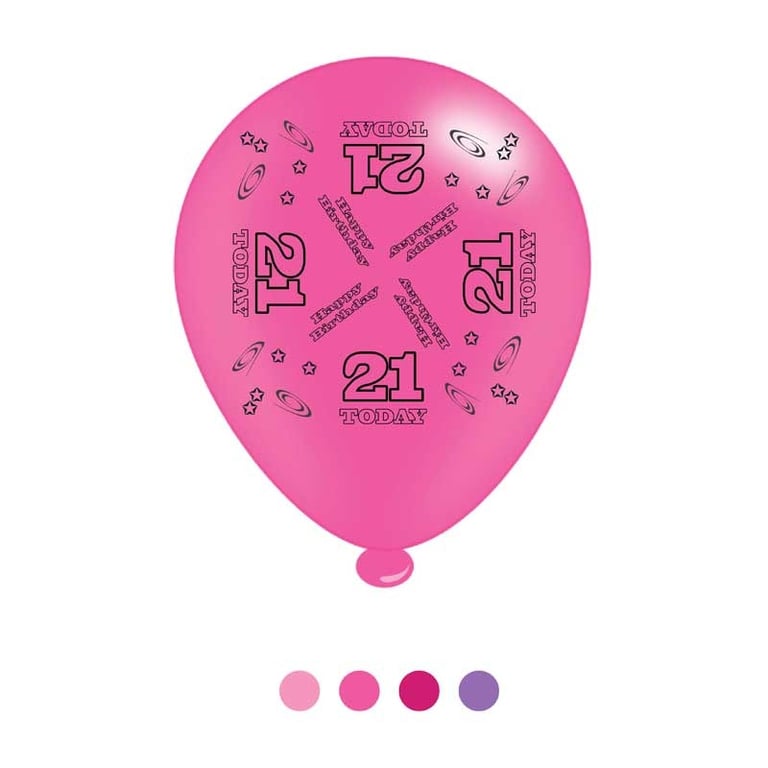 Age 21 Pink Latex Balloons - Confetti Birthday Party Supplies x8