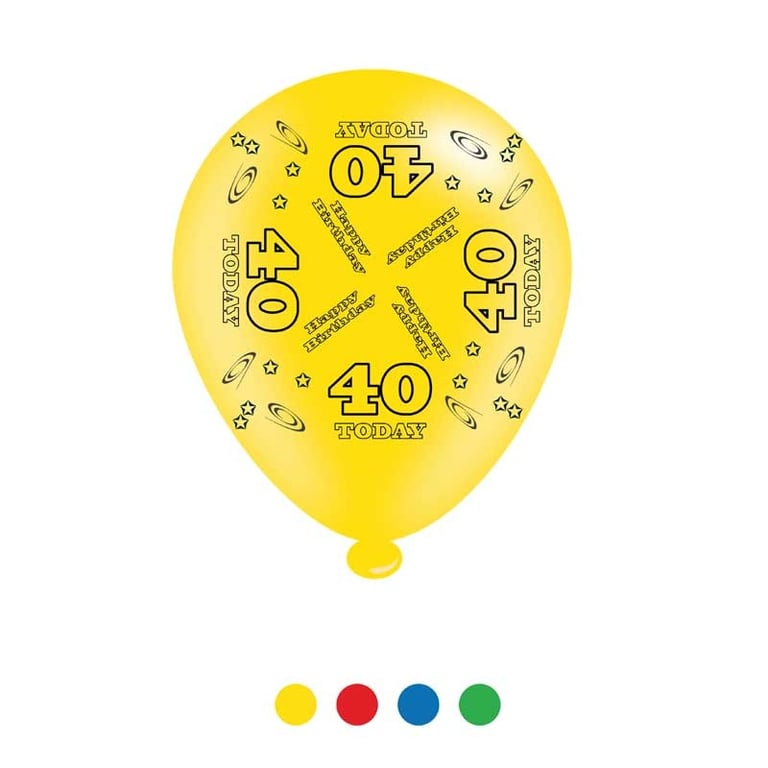 Age 40 Unisex Birthday Latex Balloons Set - Party Decorations x8 Pack