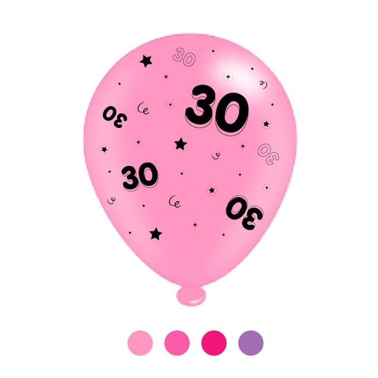 30th Birthday Pink Latex Balloons - 6 Packs of 8 Qualatex Balloons for Party Decoration