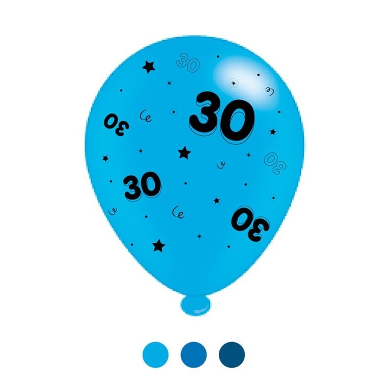 Blue Mix Latex Balloons - Age 30 Party Pack of 6 Packs, Perfect Birthday Decorations for Adults and Kids