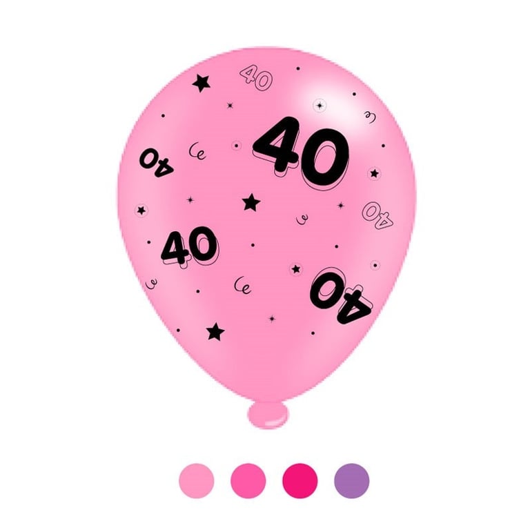 40th Birthday Pink Latex Balloons - 6 Pack Party Decorations for Kids and Adults