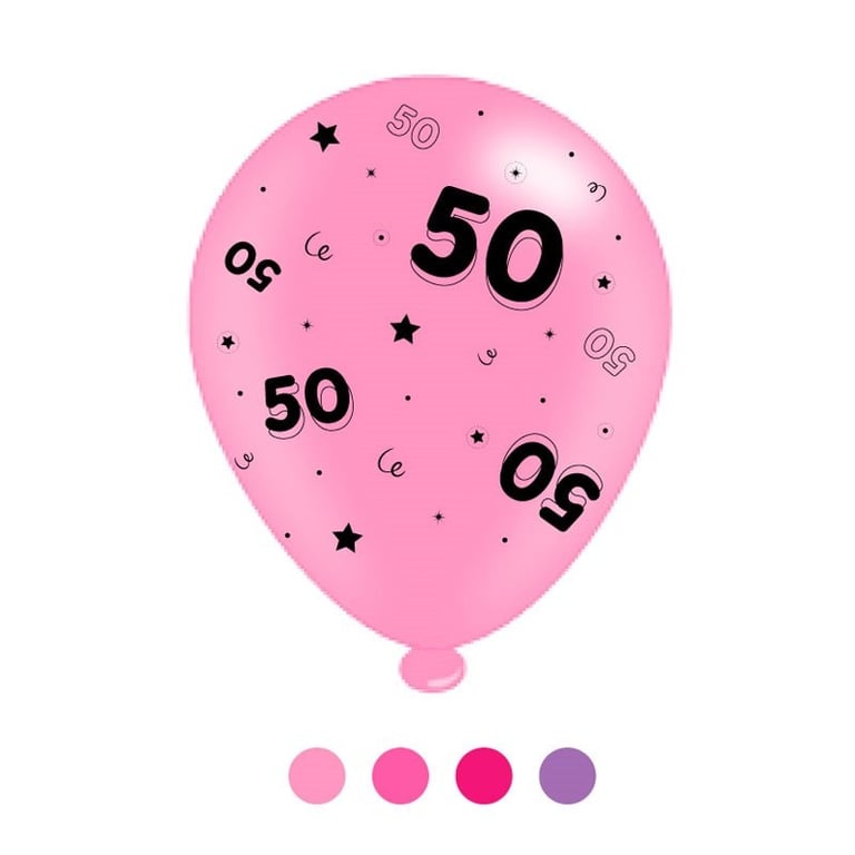 Pink Mix Latex Balloons - Age 50 Birthday Decorations, 6 Packs, Adult Party Supplies