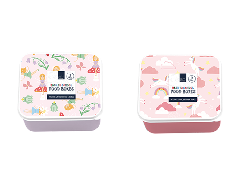 Girls Printed Food Boxes - Princess & Unicorn Assorted Storage Containers for Kids