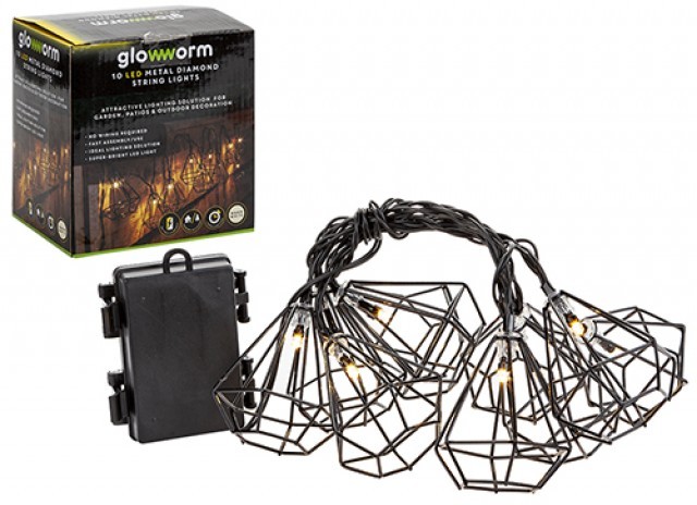 Warm White LED Metal Diamond Inside/Outside String Lights - Indoor Outdoor Home Decor Lighting