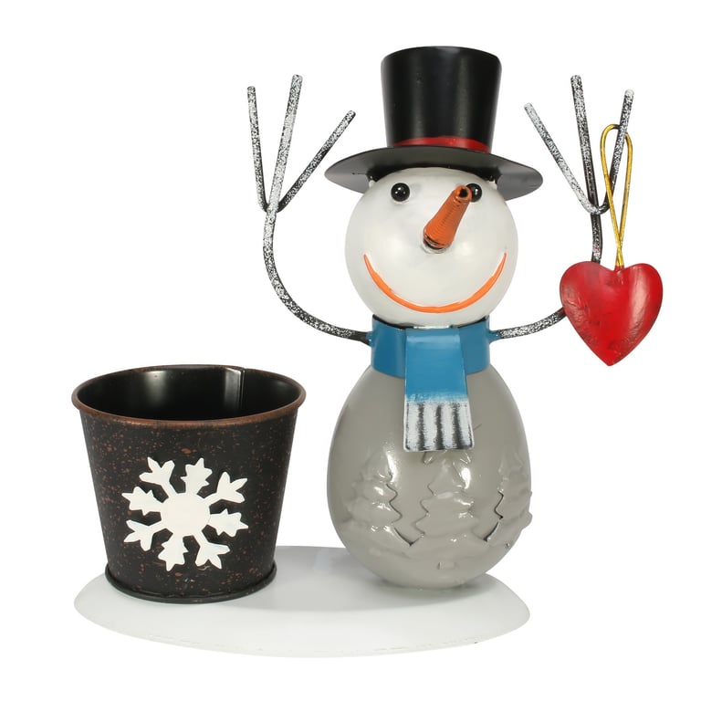 Novelty Zinc Snowman Planter - 7cm Home Garden Decor