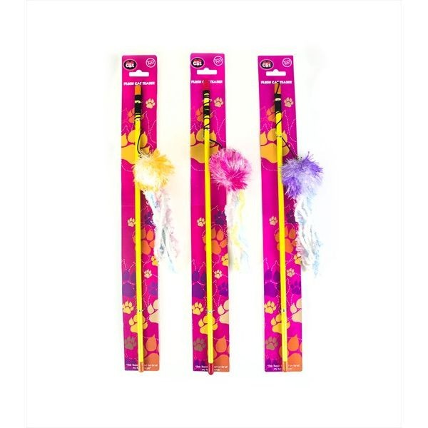 Soft Plush Cat Teaser Wand - Interactive Long Tail Feline Entertainment Toy