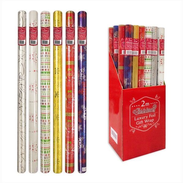 2 Metre Printed Foil Christmas Wrapping Paper - Festive Holiday Gift Wrap for Unique Presentations