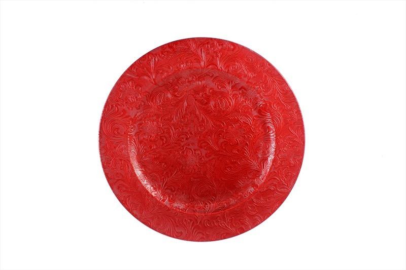 Embossed Red Charger Plate - Formal Dining Essential, Elegant Home Decor