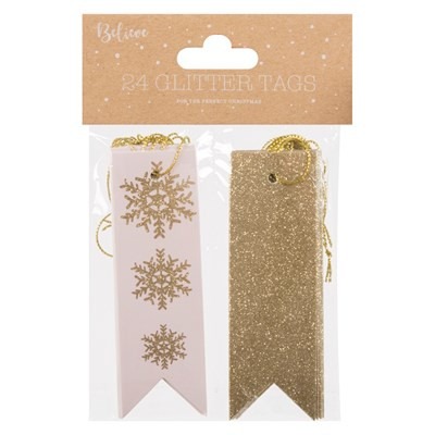 Christmas Glitter Gift Tags - 24 Pack Set, Festive Holiday Crafting Supplies