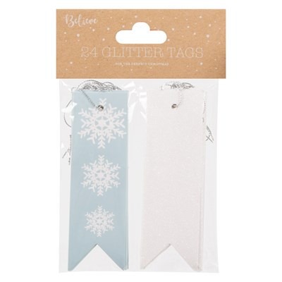 Christmas Glitter Gift Tags - 24 Pack Set, Festive Holiday Crafting Supplies