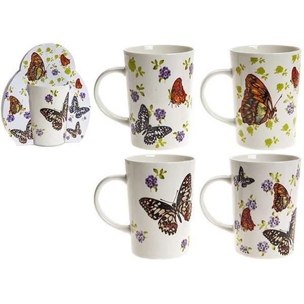 Butterfly Range Des Stone Ware Mug Set with Wraparound Sleeve