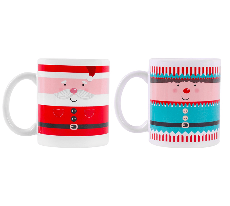 Santa/Elf Assorted Holiday Mugs - Festive Christmas Coffee Cups for Everyday Enjoyment