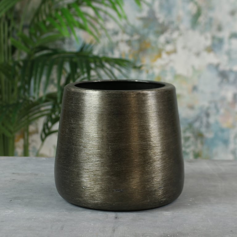 Greenwich Brushed Black Small Planter - Modern Indoor Gardening Pot & Home Decor Container