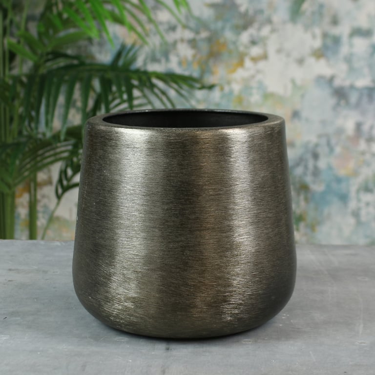 Greenwich Brushed Black Planter - Medium Home Decor Planter for Indoor Plants