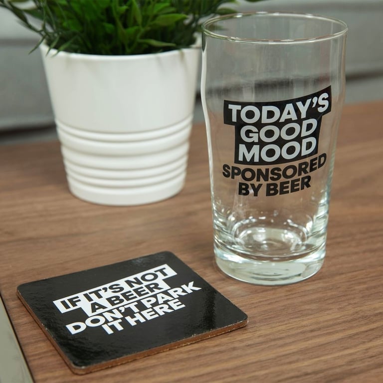 Beer Glass & Coaster Set - Perfect Home Bar Essentials for Good Mood Gifts