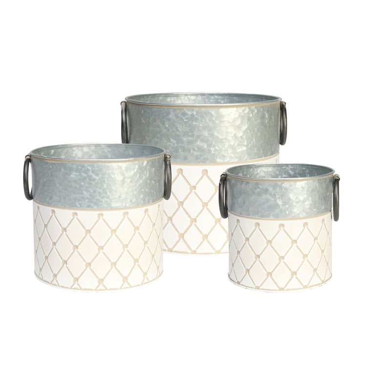 Two Tone Crosshatch Pattern Zinc Bucket Set - Outdoor Storage Solution