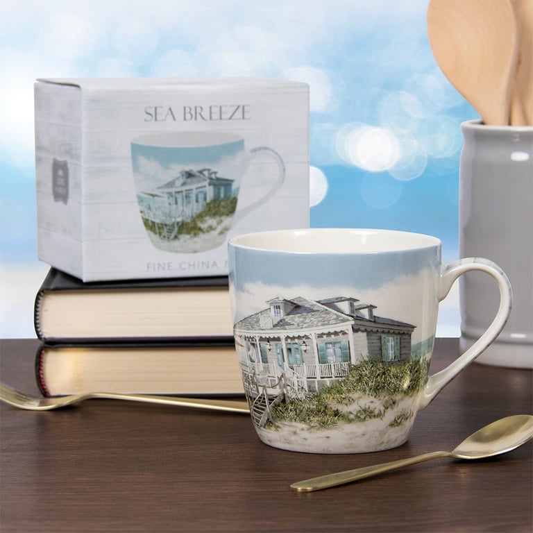 Sea Breeze Ceramic Breakfast Mug - Beach Themed Coffee Cup Set