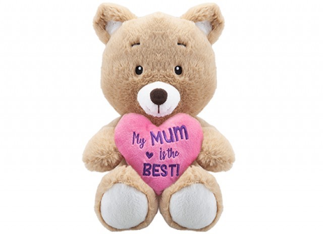 Kendall Sitting Value Bear with Mum Heart (30cm) - Soft Cuddly Home Decor Toy Bear