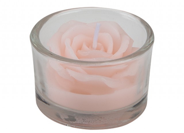Rose Scented Glass Votive Candle - Pink Home Fragrance for a Romantic Ambiance