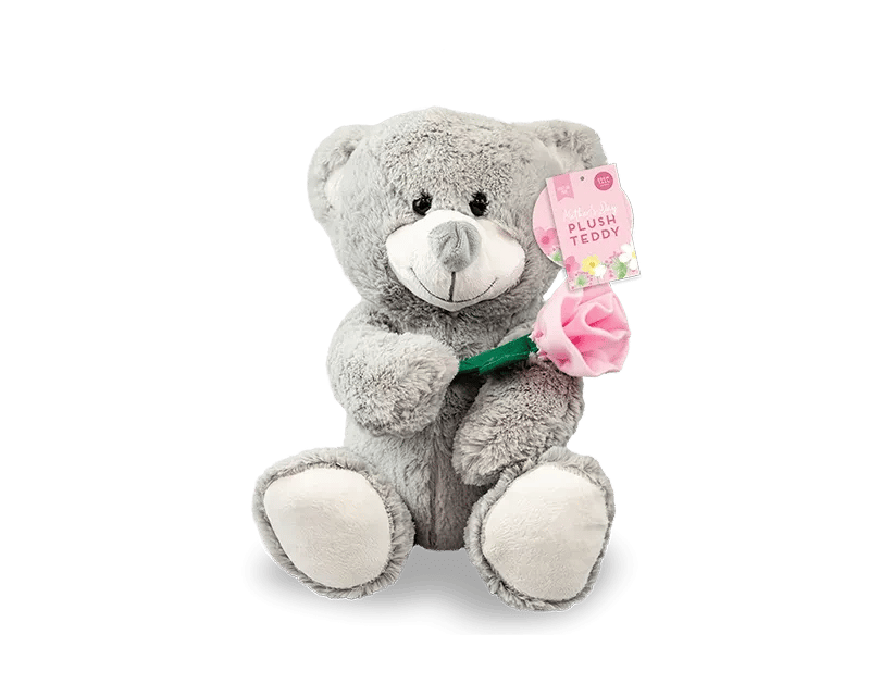 Mothers Day Plush Teddy Bear with Rose - Soft and Adorable Gift