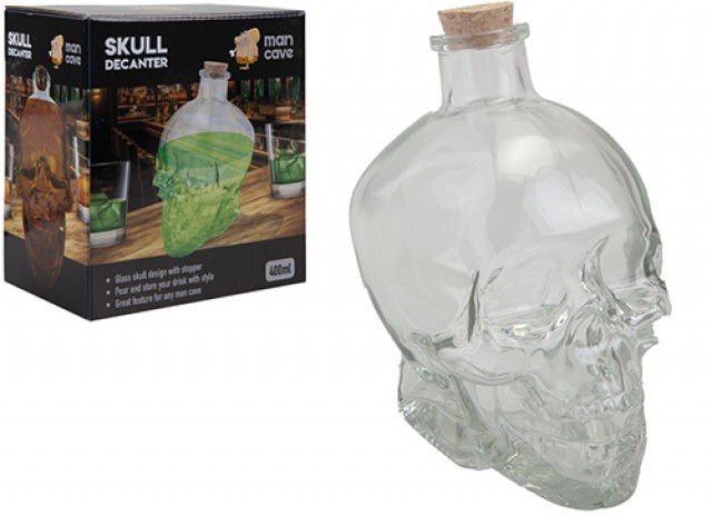 Skull Shaped Man Cave Decanter Set - Whiskey Drinking Glasses for Men Home Bar Decor