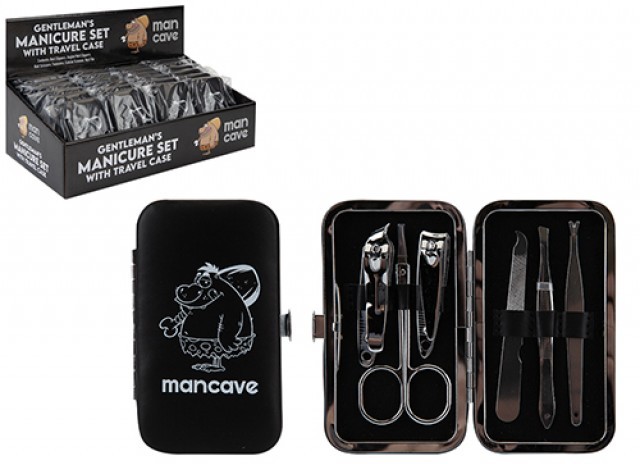 Man Cave 6 Piece Manicure Set With Travel Case - Complete Home Grooming Essentials For Men