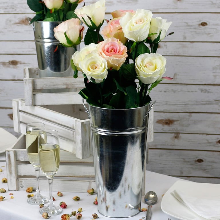 Galvanised 25cm Metal Vase - Modern Home Decor and Garden Decoration