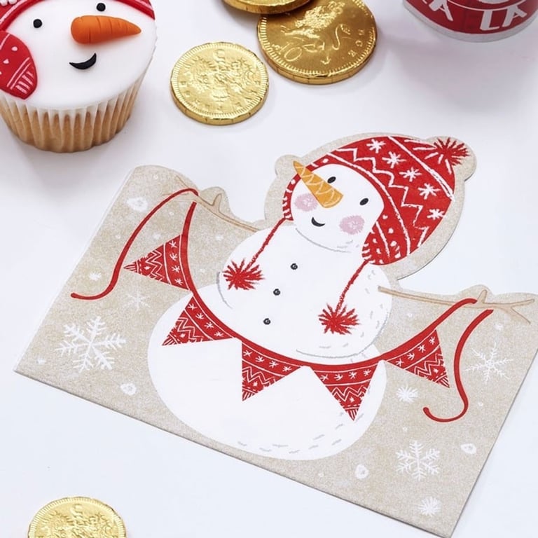 Shaped Christmas Snowman Napkins - Festive Holiday Tableware Decorations