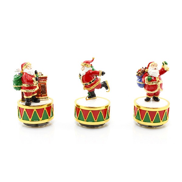 Christmas Santa Enamelled Musical Figurine Collectibles - 3 Assorted Decorative Designs for Holiday Home Decorations