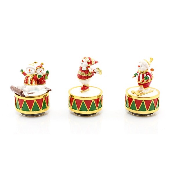 Christmas Snowman Enamelled Musical Figurines - 3 Assorted Holiday Collectibles & Garden Ornaments for Home Decor