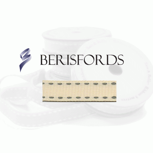 Ivory Grosgrain Ribbon with Silver Grey Stitch - 15mm Width, 15m Length for Home Decor and Sewing Projects