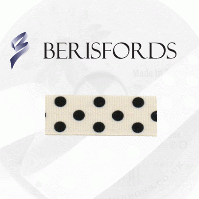 Spotty Natural Grosgrain Ribbon with Black Dots - 15mm x 20m Craft and Home Decor Ribbon