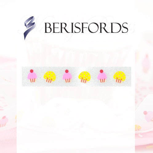 Berisfords Cupcake Patterned Ribbon 15mm x 20m - Perfect Baking Supplies for Home Decor