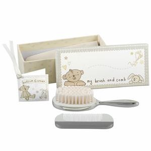 Silverplated Button Corner Brush & Comb Set - Home Grooming Kit for Hair Styling and Beauty Care