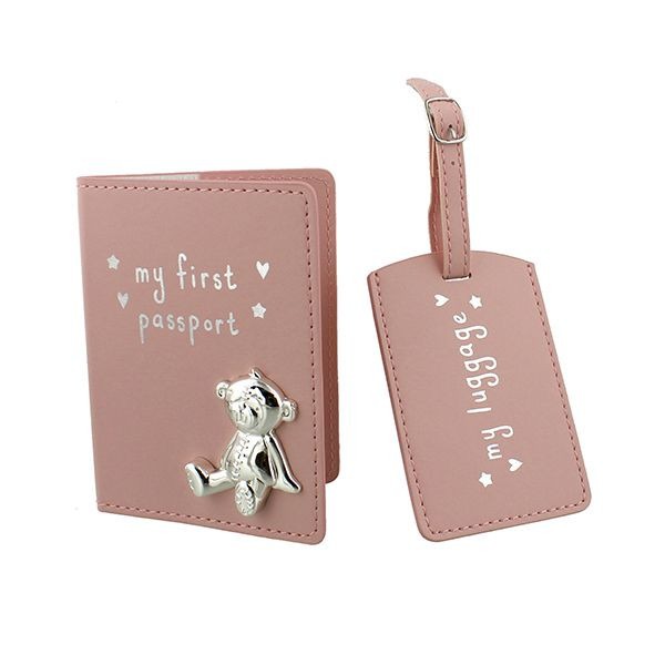 Button Corner Pu My First Passport & Luggage Tag - Pink Portable Travel Kit with Button Corner Design and Portable Luggage Identifier