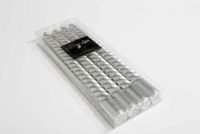 Christmas Set Of 4 Twist Silver Taper Candles 25cm - Home Decor Candle Set