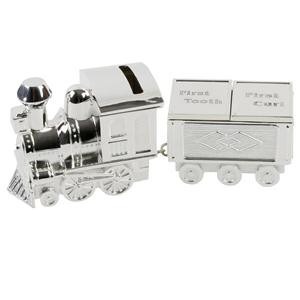 Silver Plated Train Money Box with Carriage for First Tooth or Curl Savings