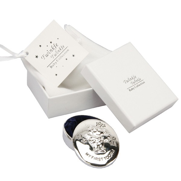 Silver Plated Baby First Tooth Box - Keepsake Gift Set for Infant Milestone
