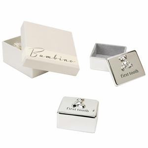 Juliana Silver Plated Bambino First Tooth Box with Teddy Bear Icon - Baby Milestone Keepsake
