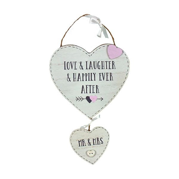 Love Story Hanging Double Hearts - Mr & Mrs Wall Decor for Romantic Bedrooms and Wedding Gifts