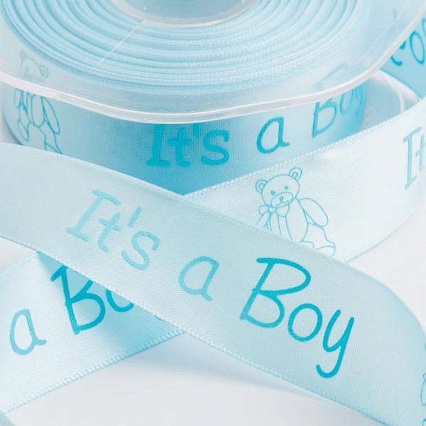 Pale Blue Satin Teddy Ribbon for Baby Boys - 25mm x 20m