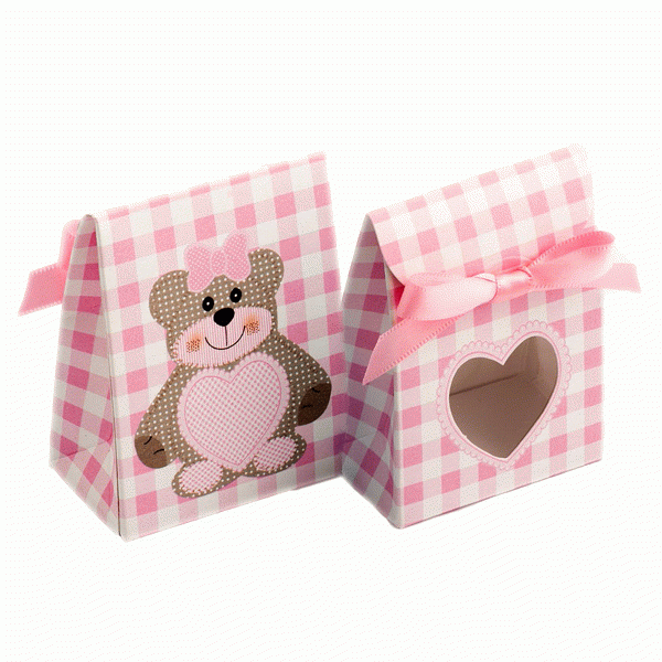 Pink Teddy Bear Sacchetto with Heart Shaped Window 80mm Soft Toy Decoration